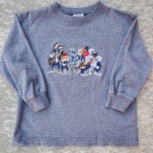 Vintage 90s Warner Bros Toddler Gray Looney Tunes Football Long Sleeve, Sz XS 4